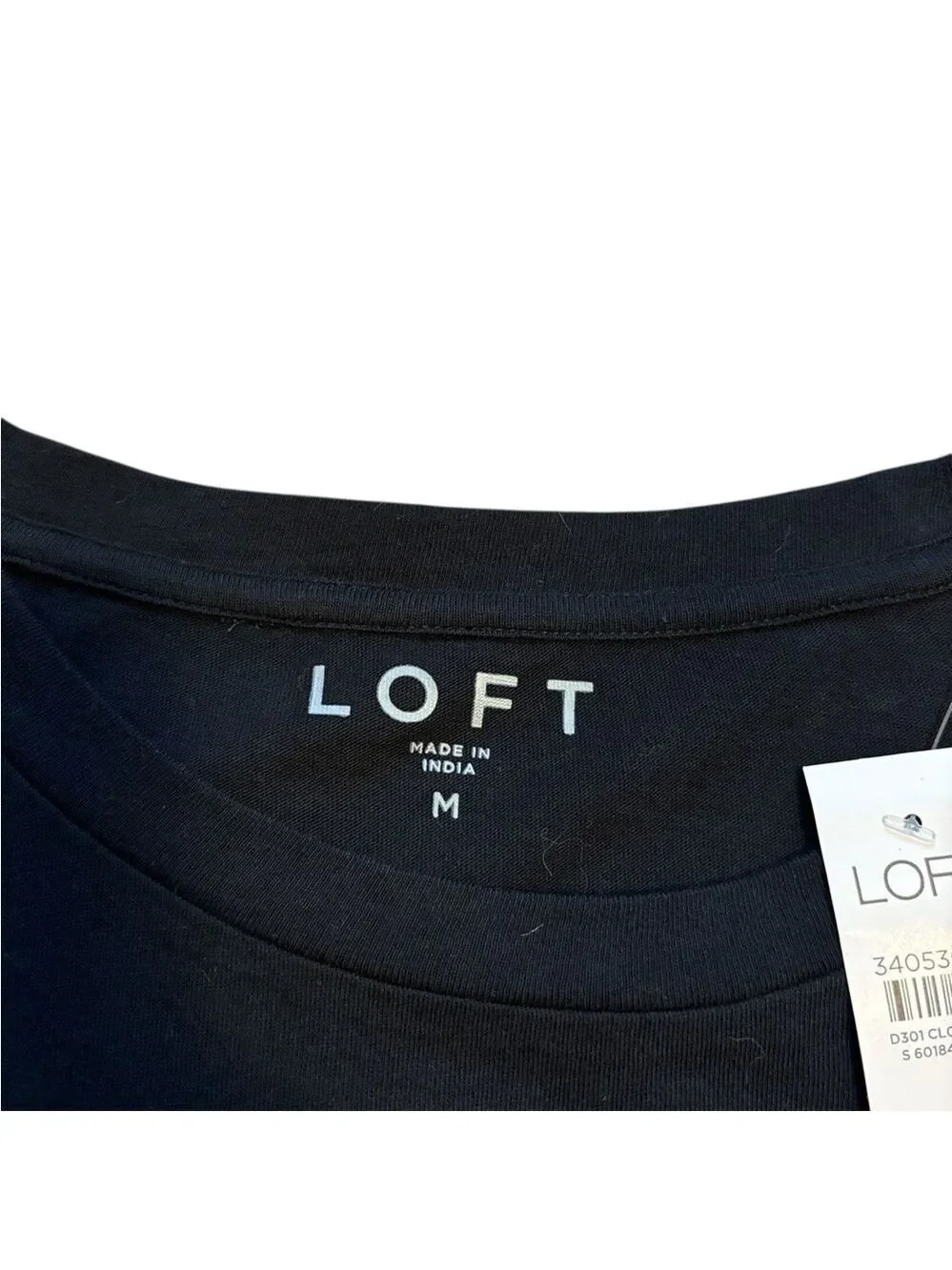 LOFT Black Tee Long Sleeve Silver Bead Bow Embellishment Size M New